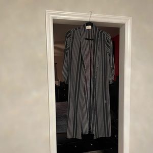 Ember Sheer Long Black Kimono/ Duster/ Cardigan with White Vertical Stripes